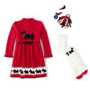 Gymboree Girls London Calling Red Sweater Dress Tights Hair Clips  4T 5T NEW